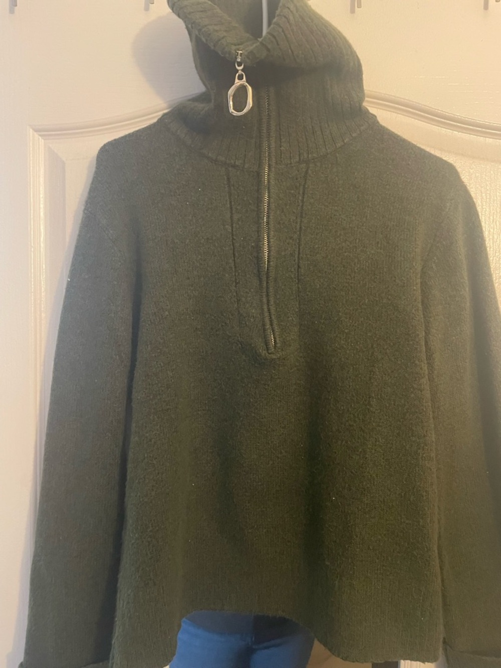 Nicole Miller Olive Half-Zip Cowl Turtleneck Sweater